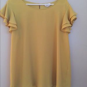 Yellow ruffle sleeve blouse